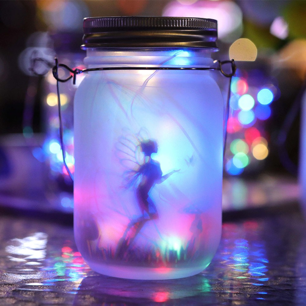 VOOKRY Solar Fairy Lantern Outdoor Fairy Decor Green Frosted Glass Hanging  Jar Solar Garden Lights Fairy Decorations 20 LEDs Warm White Waterproof for